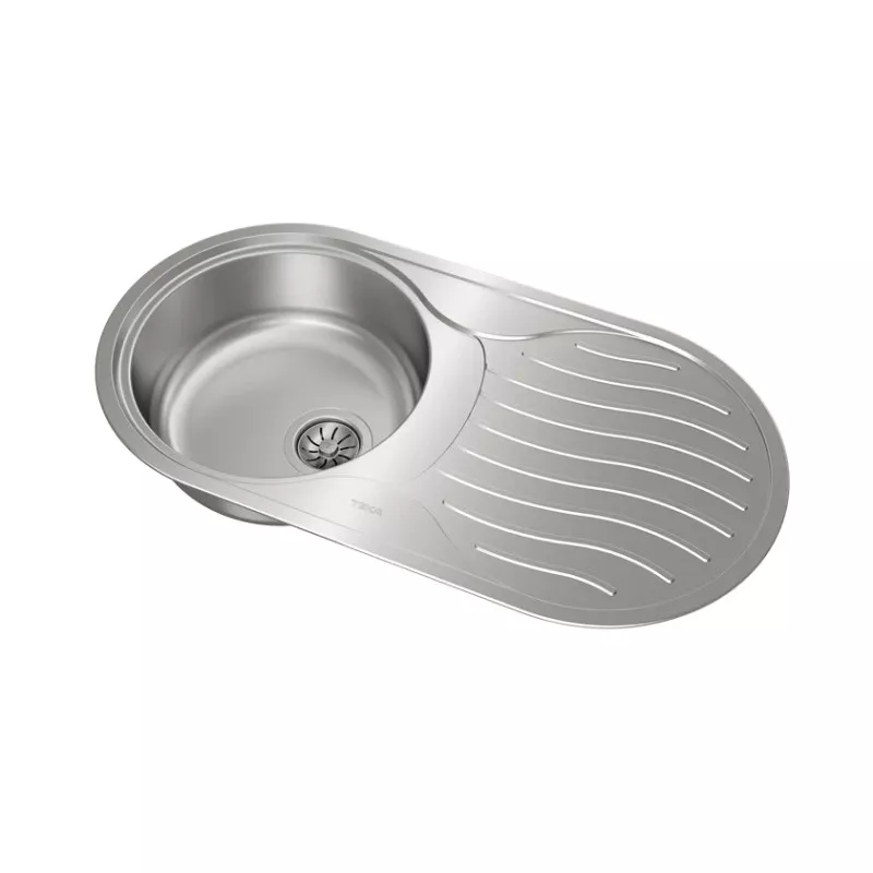 Fregadero Teka DR-80 1C 1E 840 x 440 mm reversible en acero inoxidable pulido con diseño moderno y área de escurrido.