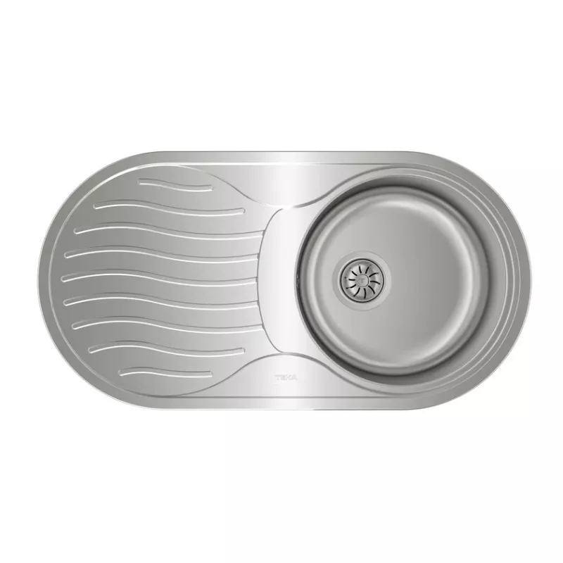 Fregadero Teka DR-80 1C 1E 840 x 440 mm reversible de acero inoxidable con diseño ovalado y fondo liso.