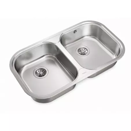 Fregadero Teka Stylo 2C 828 x 485 mm 2 cubetas de acero inoxidable con diseño moderno y acabado pulido.