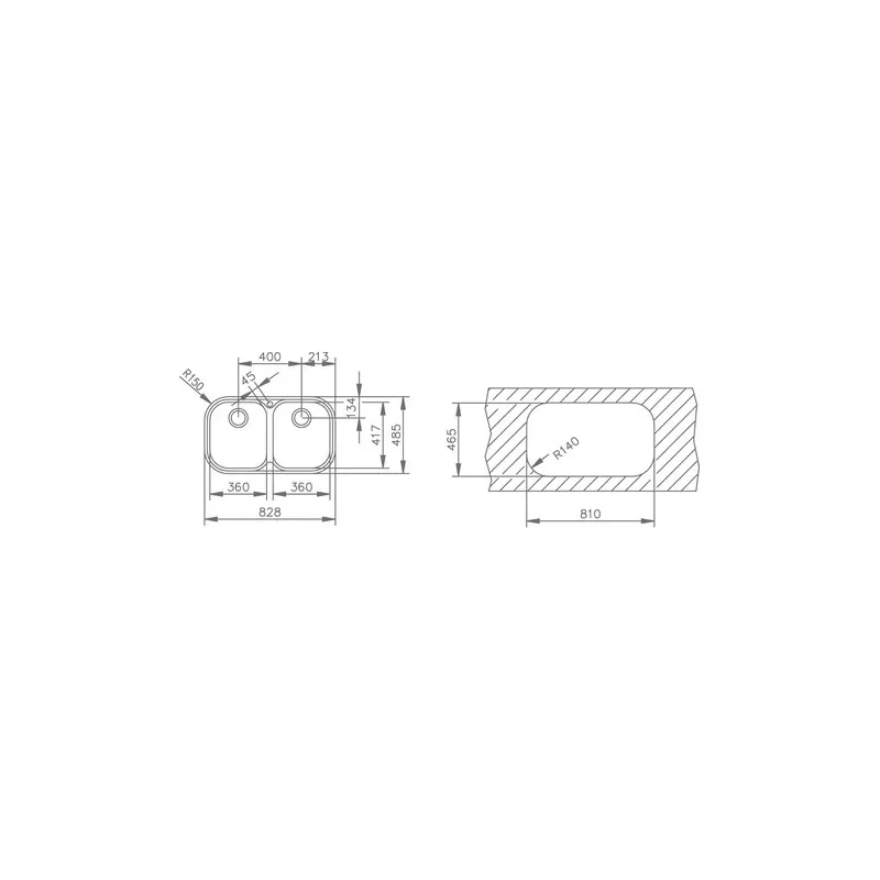 Fregadero Teka Stylo 2C 828 x 485 mm de acero inoxidable con 2 cubetas y diseño funcional rectangular