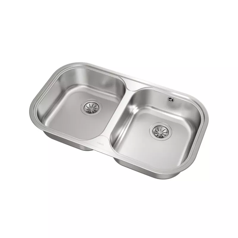 Fregadero Teka Stylo 2C 828 x 485 mm 2 cubetas de acero inoxidable con diseño moderno y acabado pulido.