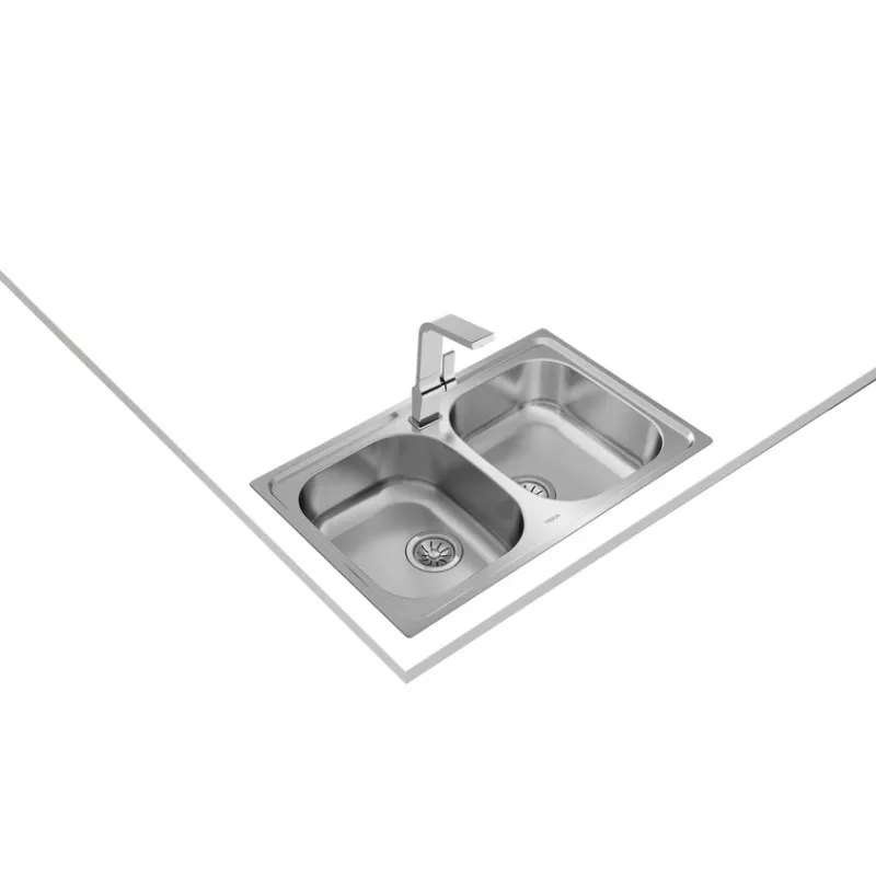 Fregadero Teka Universe 80 T-XP 2C 790 x 500 mm de acero inoxidable con dos senos y diseño moderno.