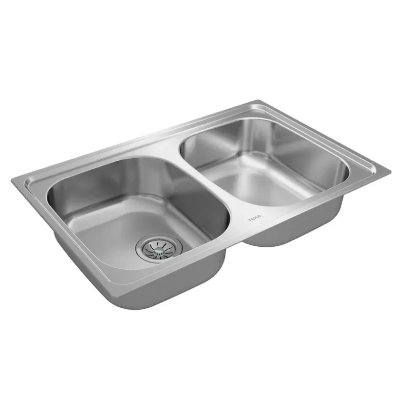 Fregadero Teka Universe 80 T-XP 2C 790 x 500 mm de acero inoxidable con dos cubetas y borde plano elegante.