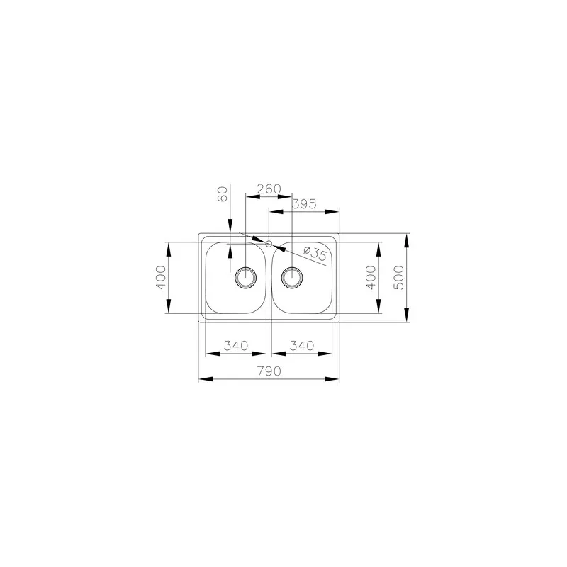 Fregadero Teka Universe 80 T-XP 2C de acero inoxidable, doble cubeta, dimensiones 790 x 500 mm.
