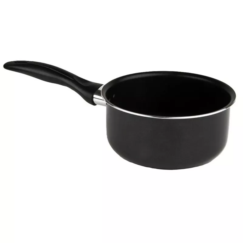 Cazo de aluminio Vier 643 18 cm para inducción, color negro con mango ergonómico y acabado antiadherente.