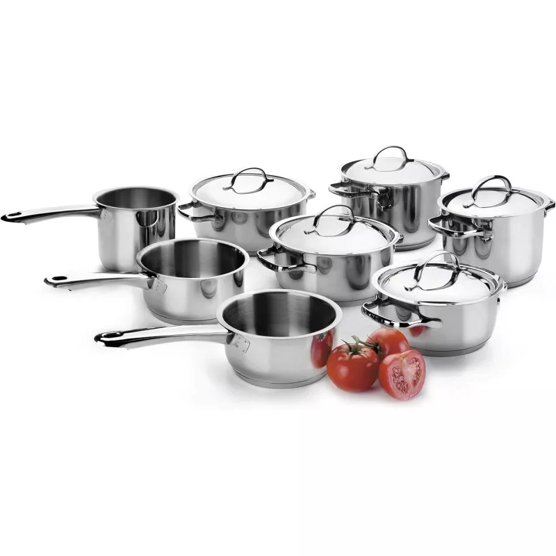 Cazo recto Lacor Basic 32214 de 14 cm y 1 L, acero inoxidable pulido, diseño funcional y manejable, ideal para cocinar.