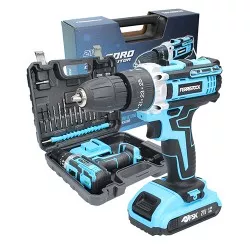 Taladro percutor Ferrestock FSKTAB101 21 V 1,5 Ah azul y negro con maletín y múltiples accesorios incluidos