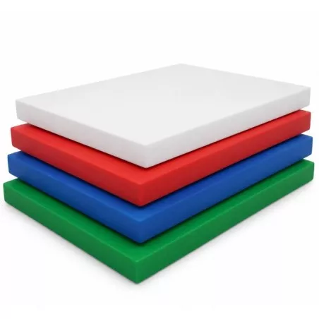 Tabla de corte Mecaplast polietileno 40 x 30 x 2 cm color blanco, rojo, azul y verde, resistente y fácil de limpiar.