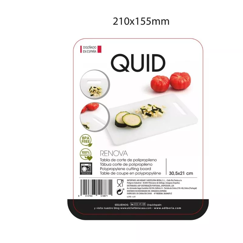 Tabla de corte Quid Renova 30,5 x 21 cm de polipropileno blanco, resistente y fácil de limpiar