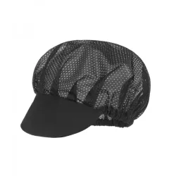 Cofia con visera Monza 04004 negra de material transpirable con diseño de malla y talla única ajustable.