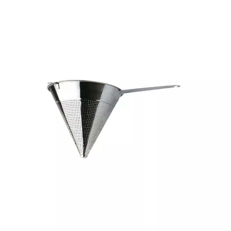 Colador chino Ilsa 116 de acero inoxidable pulido, diseño cónico, diámetro de 20 cm y mango ergonómico.