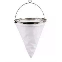 Colador bayeta Alexalo 3028 de 24 cm en tela blanca e inox 18/8 con diseño cónico y acabado resistente.