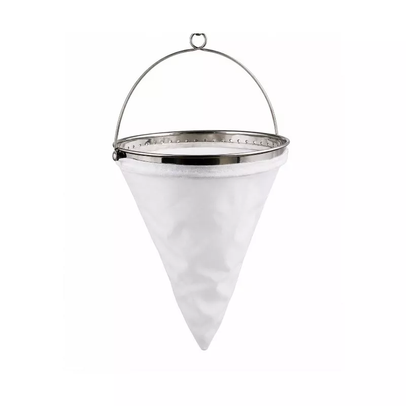 Colador bayeta Alexalo 3028 de 24 cm en tela blanca e inox 18/8 con diseño cónico y acabado resistente.