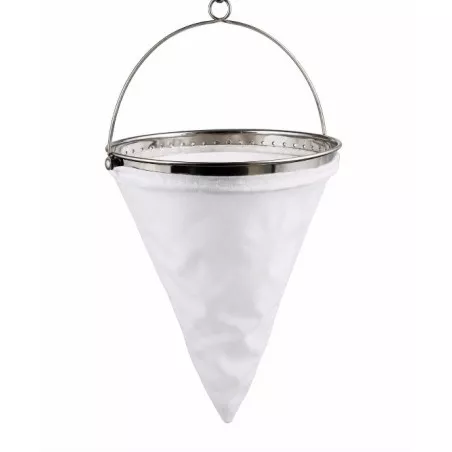 Colador bayeta Alexalo 3028 de 24 cm en tela blanca e inox 18/8 con diseño cónico y acabado resistente.