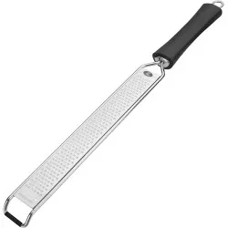 Rallador largo fino Lacor 61346 inox 41 cm con mango ergonomico de plástico negro y acabado pulido brillante.
