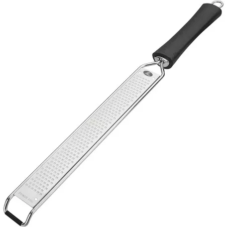 Rallador largo fino Lacor 61346 inox 41 cm con mango ergonomico de plástico negro y acabado pulido brillante.