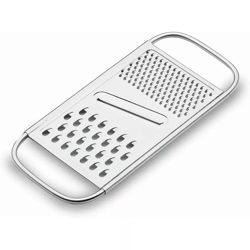 Rallador plano Lacor 60301 inox con tres usos, mide 25,8 x 11,5 cm, acabado en acero inoxidable brillante.