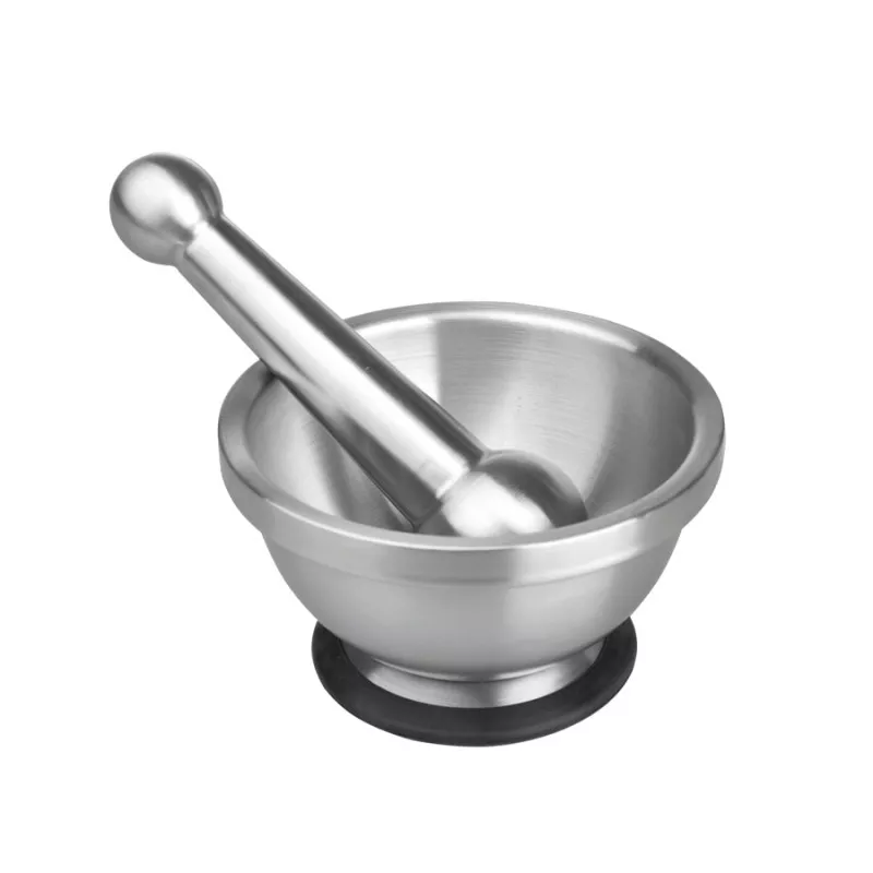 Mortero Ibili 722600 de acero inoxidable 13,5 cm con diseño pulido y base antideslizante para mejor estabilidad