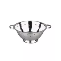 Escurridor Ibili Clásica 711124 inox con pie de 24 cm, acero inoxidable brillante con asas y diseño perforado.