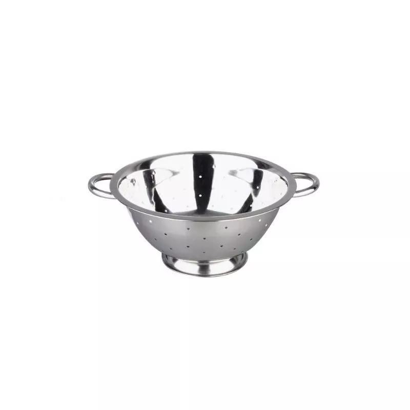 Escurridor Ibili Clásica 711124 inox con pie de 24 cm, acero inoxidable brillante con asas y diseño perforado.