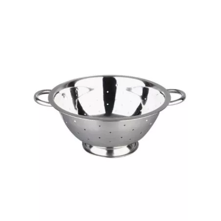 Escurridor Ibili Clásica 711124 inox con pie de 24 cm, acero inoxidable brillante con asas y diseño perforado.