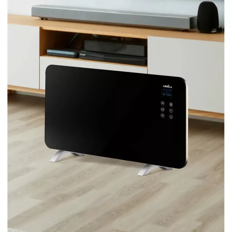 Emisor térmico de cristal Fabrilamp Himalaya 1500 W en color negro con diseño moderno y control digital.