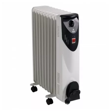 RADIADOR FM RW-20 2000 W 9 portátil blanco con ruedas y diseño de panel delgado.