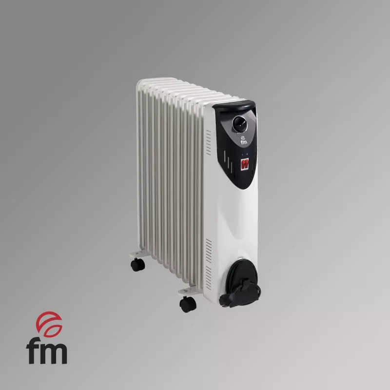 RADIADOR FM RW-25 2500 W 11 de diseño vertical, color blanco, con ruedas y termostato ajustable
