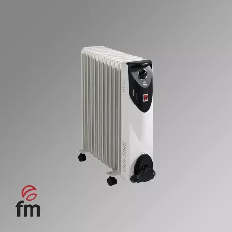 RADIADOR FM RW-25 2500 W 11 de diseño vertical, color blanco, con ruedas y termostato ajustable