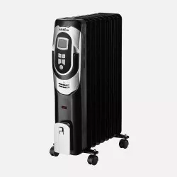 Radiador de aceite Fabrilamp Confort 2000 W negro con diseño eficiente, acabado brillante y ruedas para fácil transporte