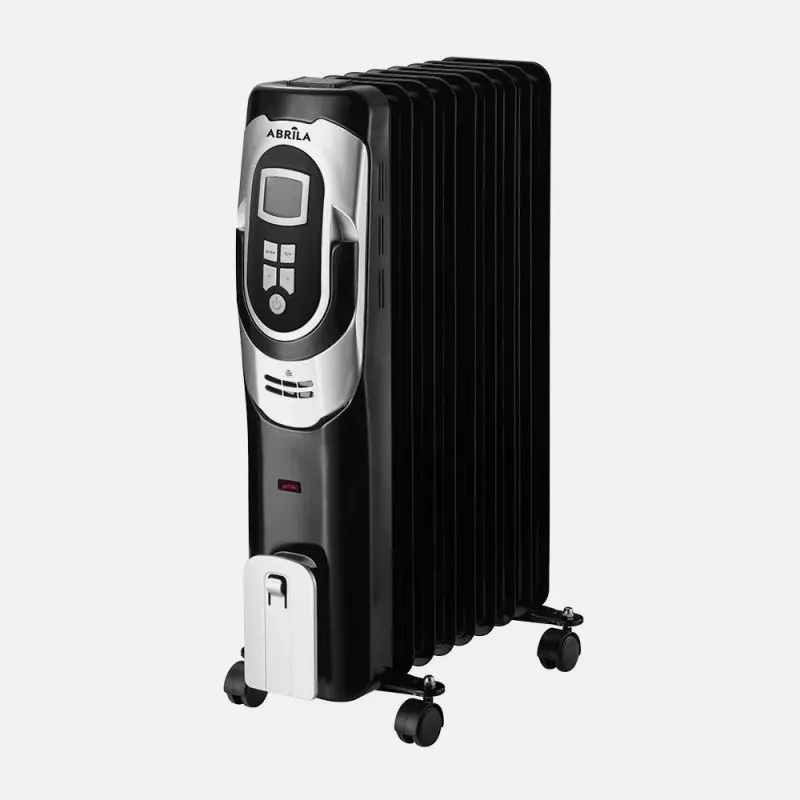 Radiador de aceite Fabrilamp Confort 2000 W negro con diseño eficiente, acabado brillante y ruedas para fácil transporte