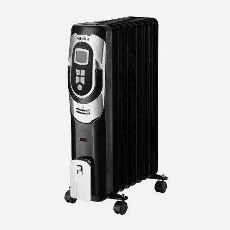 Radiador de aceite Fabrilamp Confort 2000 W negro con diseño eficiente, acabado brillante y ruedas para fácil transporte