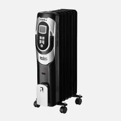 RADIADOR FABRILAMP CONFORT NEGRO 1500 W de diseño vertical, acabado en negro, con control digital y ruedas para fácil movilidad