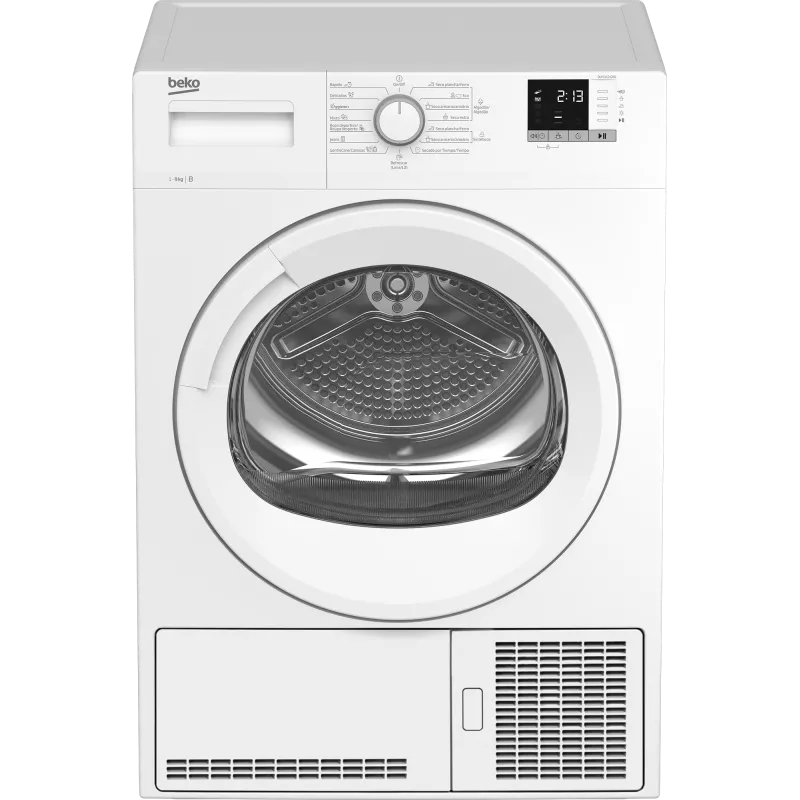 Secadora Beko DU 9112 GA0 9 kg blanca con 15 programas, diseño eficiente y acabado moderno.