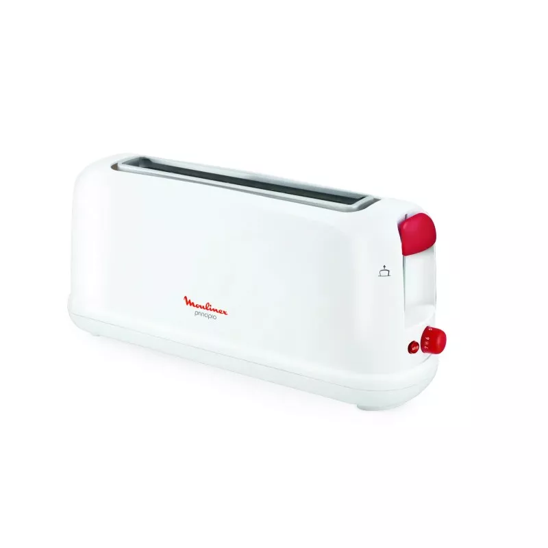 Tostador Moulinex Principio LS160111 1000 W blanco con diseño compacto y ranura para dos rebanadas.