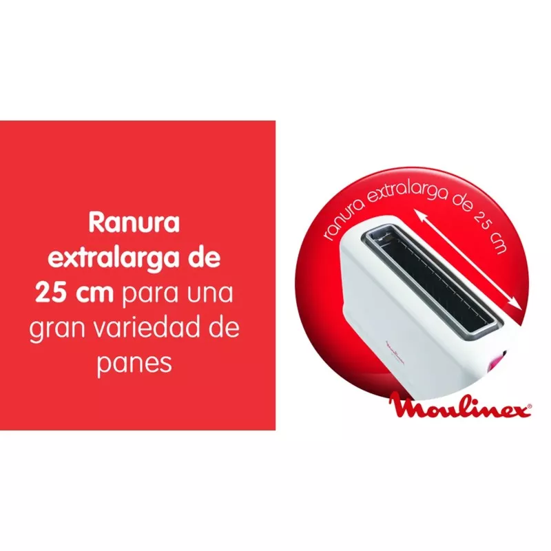 Tostador Moulinex Principio LS160111 1000 W blanco con ranura extralarga de 25 cm para todo tipo de panes.