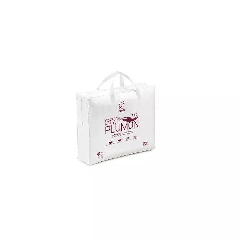 EDREDON PLUMON 90% 150*220 90 270 GR blanco con acabado suave y diseño compacto ideal para camas dobles.