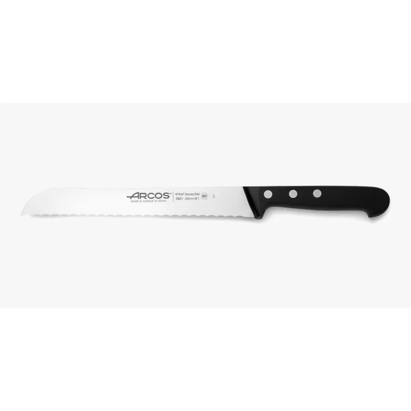 Cuchillo panero Arcos Universal 282104 de sierra 200 mm con hoja de acero inoxidable y mango negro ergonómico.