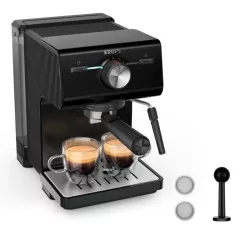Cafetera espresso manual Krups Authentic XP3818 15 bares negra con diseño compacto y filtro de acero inoxidable.