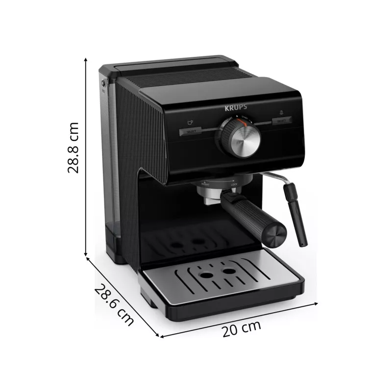 Cafetera espresso manual Krups Authentic XP3818 15 bares negra de diseño compacto y acabado en acero inoxidable
