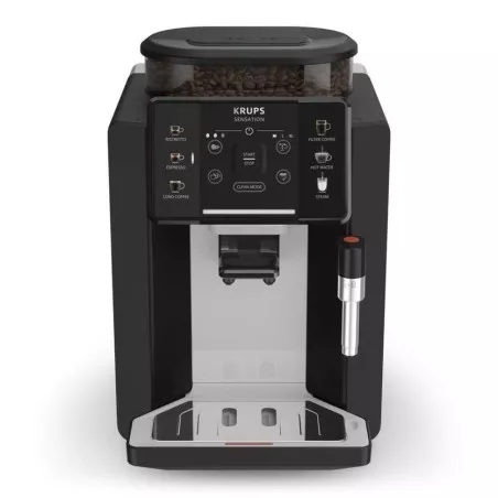 Cafetera superautomática Krups Sensation C10 EA910A10 negra con panel táctil y espumador de leche integrado