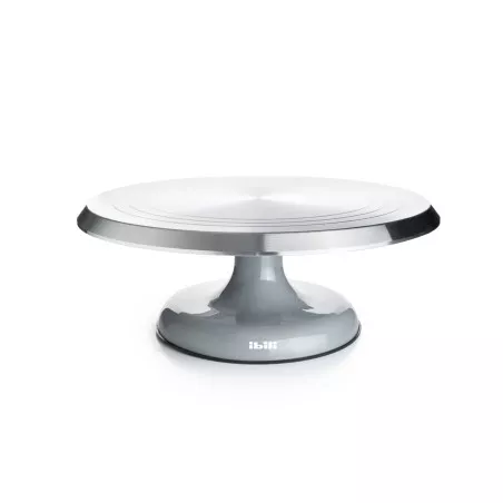 Soporte giratorio para tartas 29 cm Ibili 665730 en color gris con acabado brillante y base estable.