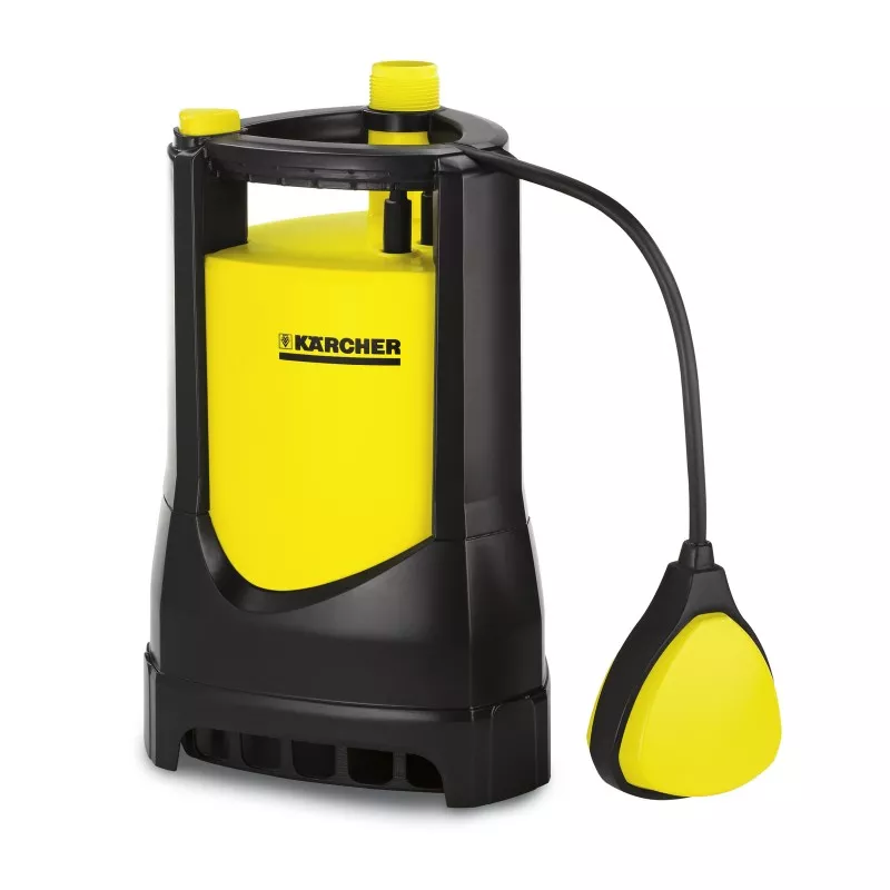 BOMBA AGUA SDP 9500 9500L/H. 450 W KARCHER de color amarillo y negro con diseño compacto y flotador de seguridad.