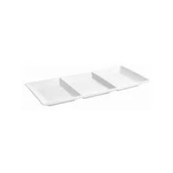 BANDEJA TRES COMPARTIMENTOS B1920 blanca de cerámica con diseño rectangular y acabado mate para servir.