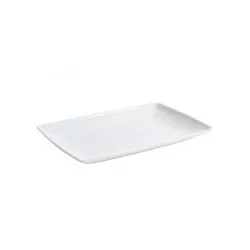 Bandeja rectangular 27,5x19x2,8 cm B4275 de cerámica blanca con acabado brillante y bordes suaves.