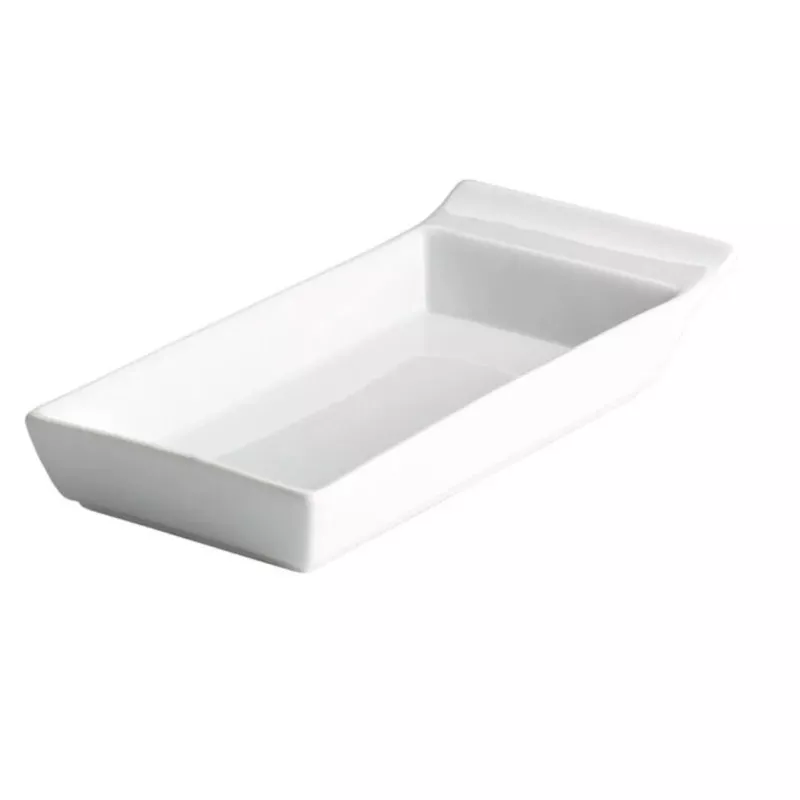 Bandeja Ming B1611 12*9 rectangular de cerámica blanca con acabado liso y diseño moderno para decoración y servicio.