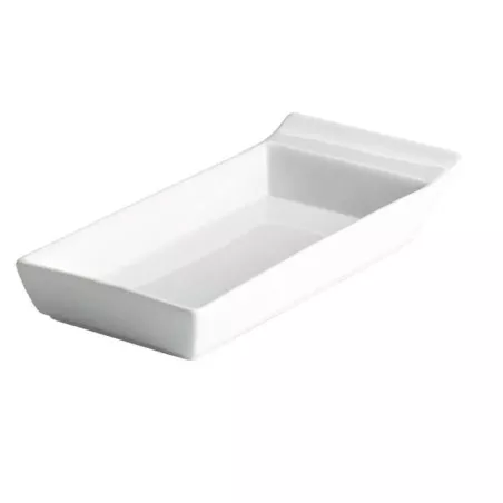 Bandeja Ming B1611 12*9 rectangular de cerámica blanca con acabado liso y diseño moderno para decoración y servicio.