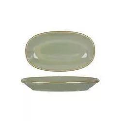 Bandeja Tango Damasquino 36x17 cm en color verde con acabado brillante y borde dorado para servir y decorar.