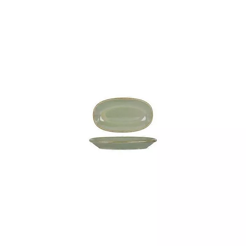 Bandeja Tango Damasquino 36x17 cm en color verde con acabado brillante y borde dorado para servir y decorar.