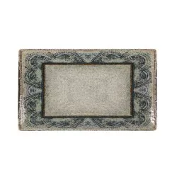 Bandeja Ming III Catania 24,5x14,5x2 en cerámica, diseño vintage con bordes decorativos en tonos azules.